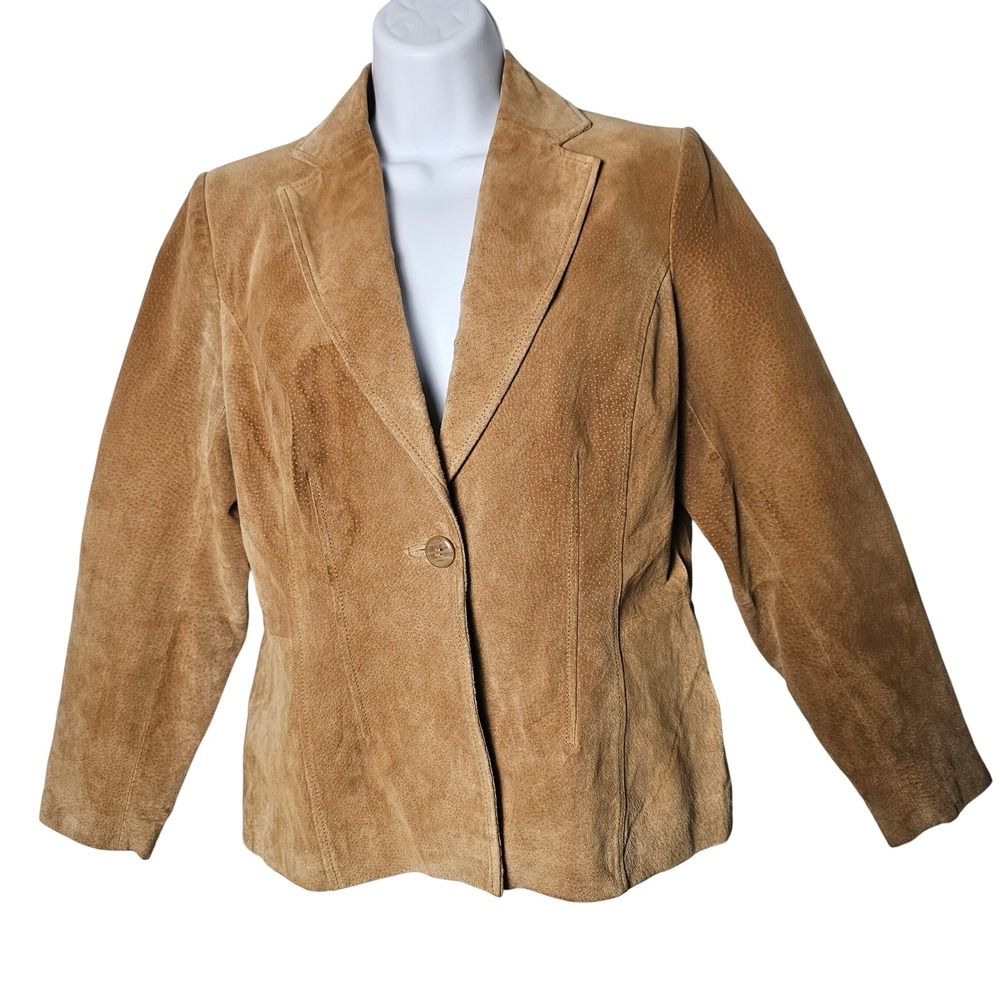 Relativity Womens Genuine Suede Leather Blazer M Tan Western Boho Academia